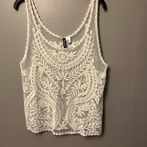 H&M Divided shirt - cream sheer embroidered tank